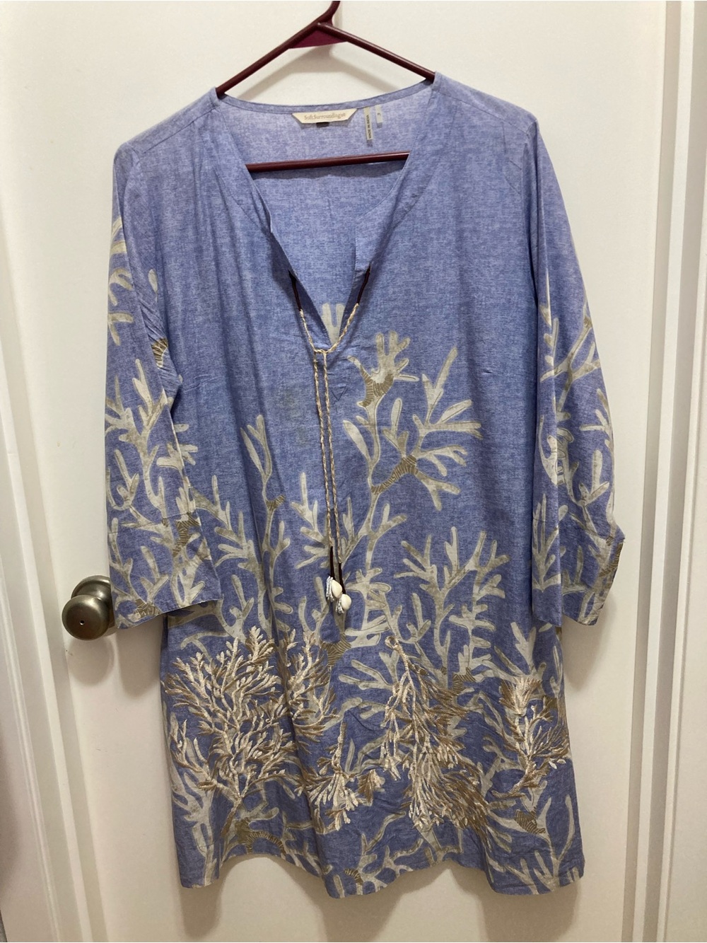 Soft Surrounds Light Blue embroidered Swimsuit Coverup